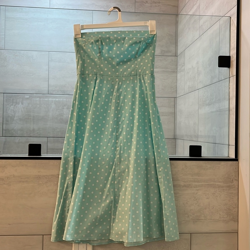 Express Strapless knee length polka dot A line sundress